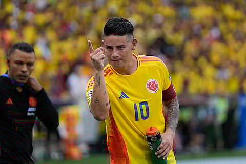 2026 FIFA World Cup Qualifying, Colombia vs Argentina: James Rodriguez celebrates scoring a penalty, his side's second goal, against Argentina